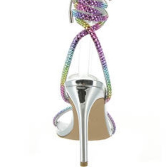 Steve Madden Uplift Rainbow Rhinestone highlace up Silver Heel New SZ 9, 9.5M - Picture 4 of 13